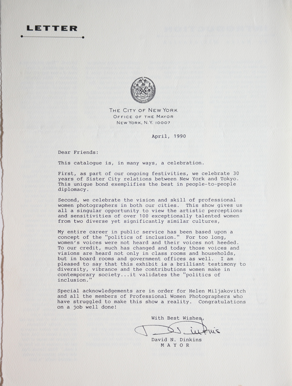 1990 letter of commendation from New York Mayor David Dinkins