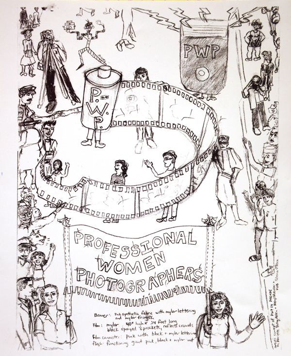 Concept drawing for the PWP banner and signs by Meryl Meisler Concept drawing for the PWP banner and signs by Meryl Meisler
