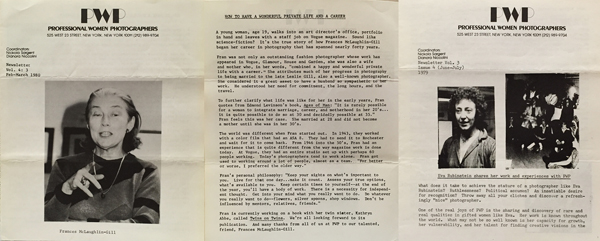 Early PWP newsletters showcasing speakers Frances McLaughlin-Gill and Eva Rubinstein Early PWP newsletters showcasing speakers Frances McLaughlin-Gill and Eva Rubinstein