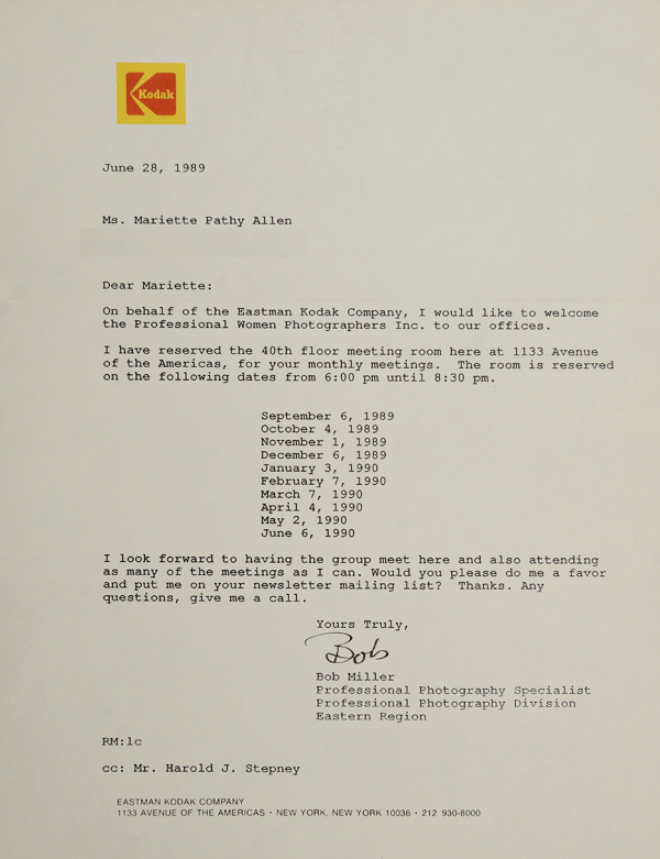 1989 Letter from Kodak confirming meeting space for PWP 1989 Letter from Kodak confirming meeting space for PWP