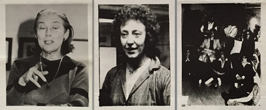 Speakers Frances McLaughlin-Gill, Eva Rubinstein, members gathered for a PWP talk, 1970s-80s Speakers Frances McLaughlin-Gill, Eva Rubinstein, members gathered for a PWP talk, 1970s-80s