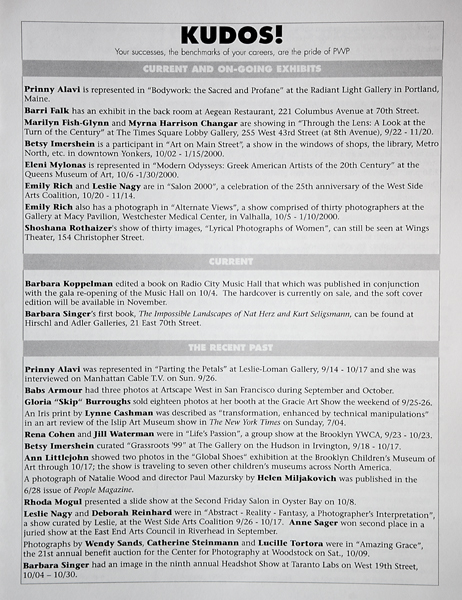 1999 PWP "Kudos!" list produced by Shoshana Rothaizer 1999 PWP "Kudos!" list produced by Shoshana Rothaizer