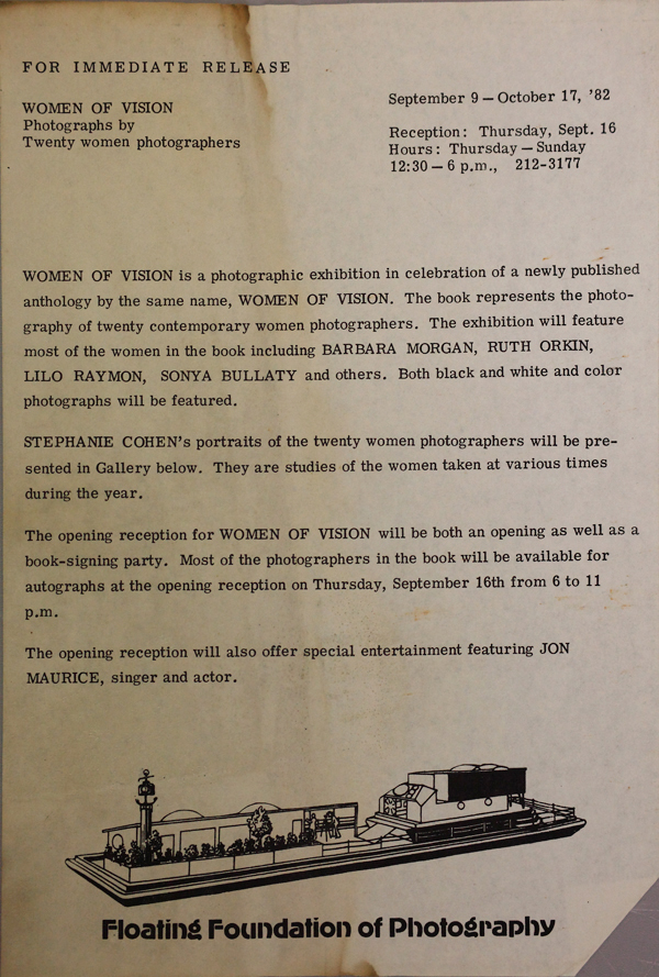 1982 press release for book signing and exhibition at the Floating Foundation of Photography 1982 press release for book signing and exhibition at the Floating Foundation of Photography