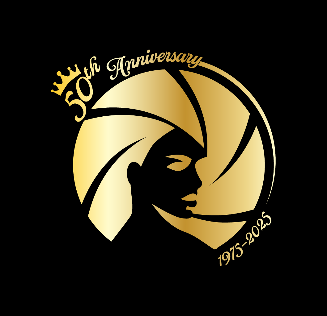 Professional Women Photographers logo featuring a woman's face in gold surrounded by "50th Anniversary" text